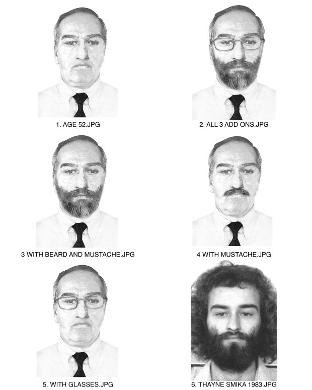 Boulder police released five photographs that show how 1983 homicide suspect Thayne Smika is believed to look today. The photographs were created by the Federal Bureau of Investigation laboratory using age progression technology and a 1983 arrest photo of Smika. Smika is a suspect in the homicide of Sid Wells.