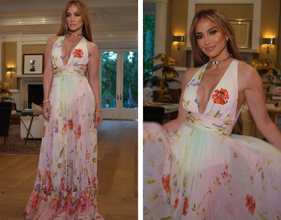 Jennifer Lopez poses at her Beverly Hills mansion