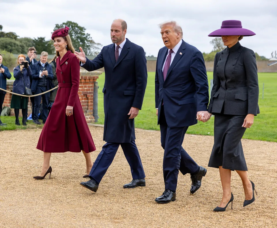 Catherine, Princess of Wales (L) and Prince William, Prince of Wales (2nd L) arrive at Windsor Castle with US President Donald Trump and First Lady Melania Trump on day two of the US President Donald Trump's second state visit to the UK on September 17, 2025 in Windsor, England. (Photo by Ian Vogler - WPA Pool/Getty Images)