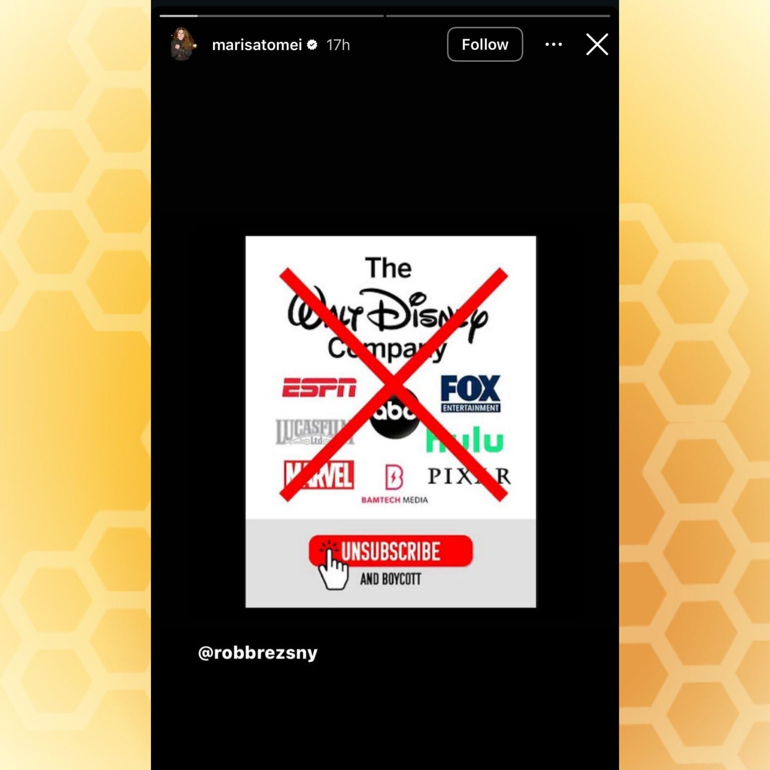 Marisa Tomei reshares post urging for the boycott of Disney brands.