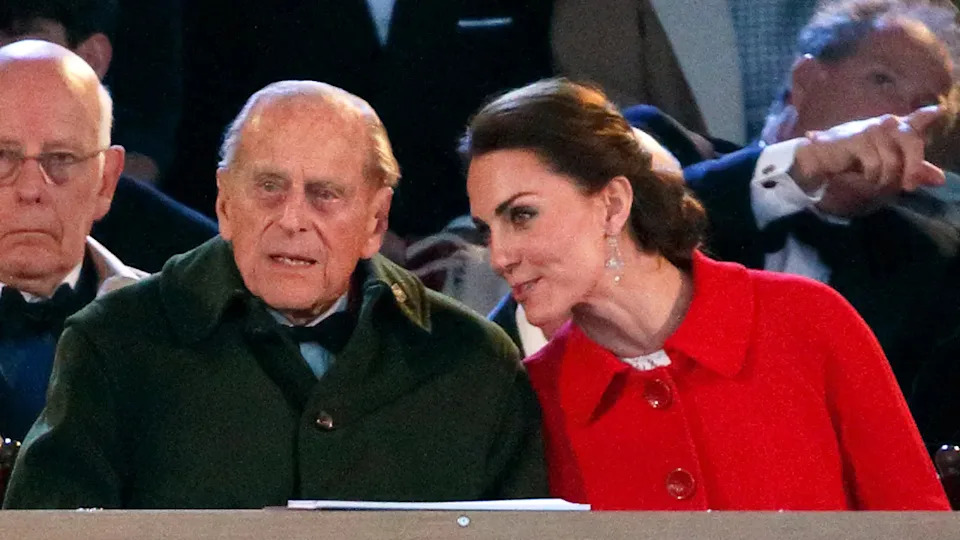 Kate Middleton speaking to Prince Philip as they watch the Windsor Horse Show together.