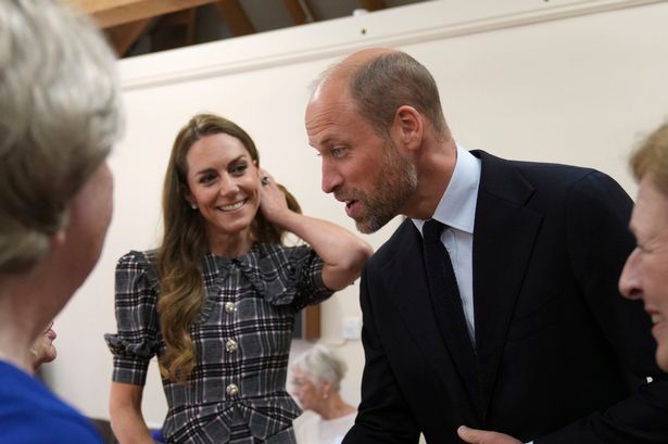 The Prince and Princess of Wales are welcomed by members during a visit to the National Federation of Women's Institute (WI) in Sunningdale, Berkshire, to mark the third anniversary Queen Elizabeth II's death. 