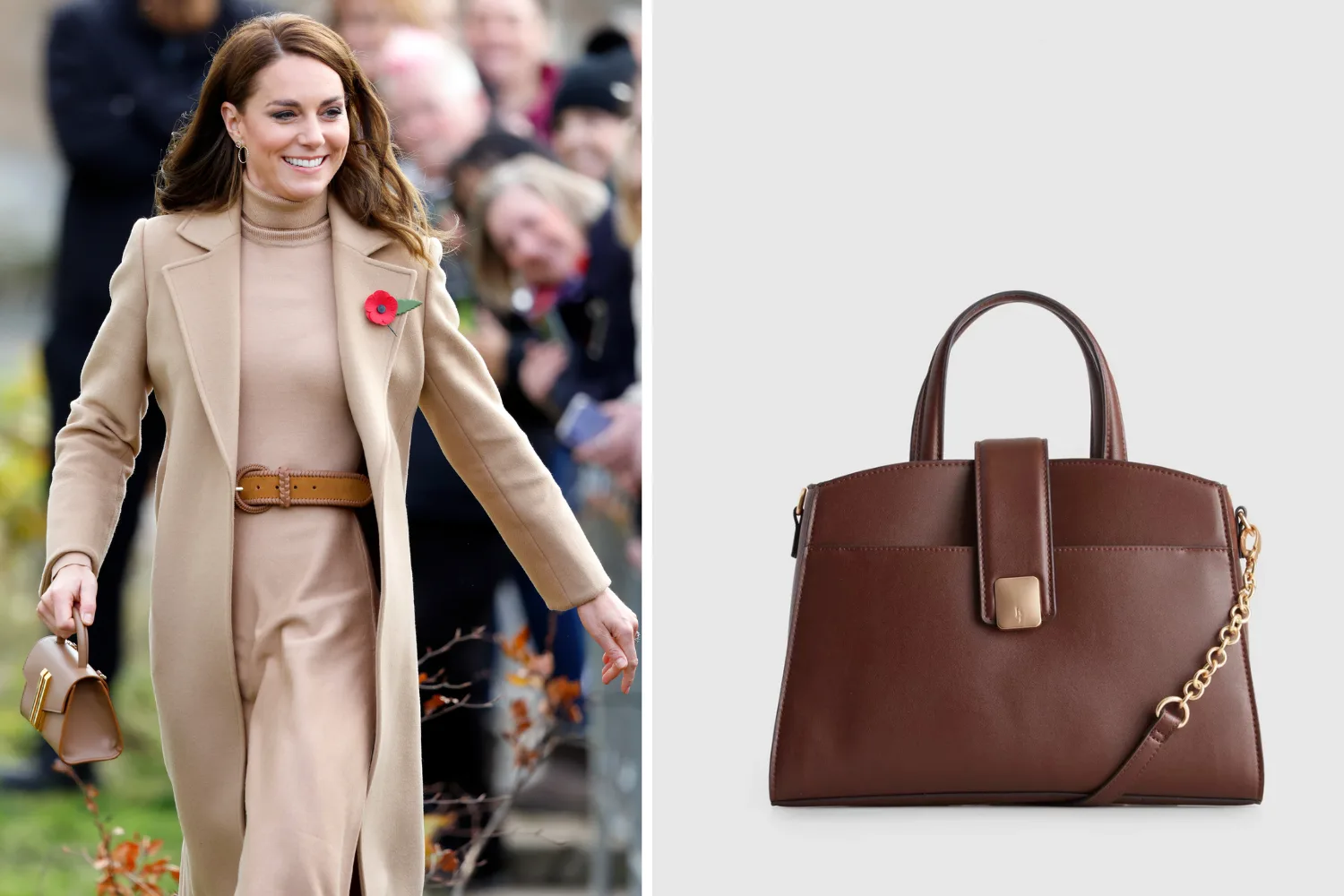 Kate Middleton with brown handbag 