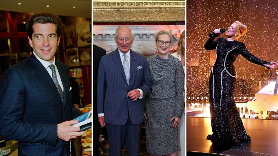  L-R: JFK Jr, King Charles and Meryl Streep, Adele. 