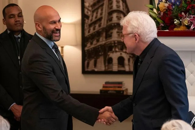 Disney/Patrick Harbron Keegan-Michael Key (left) and Steve Martin in 'Only Murders in the Building' season 5