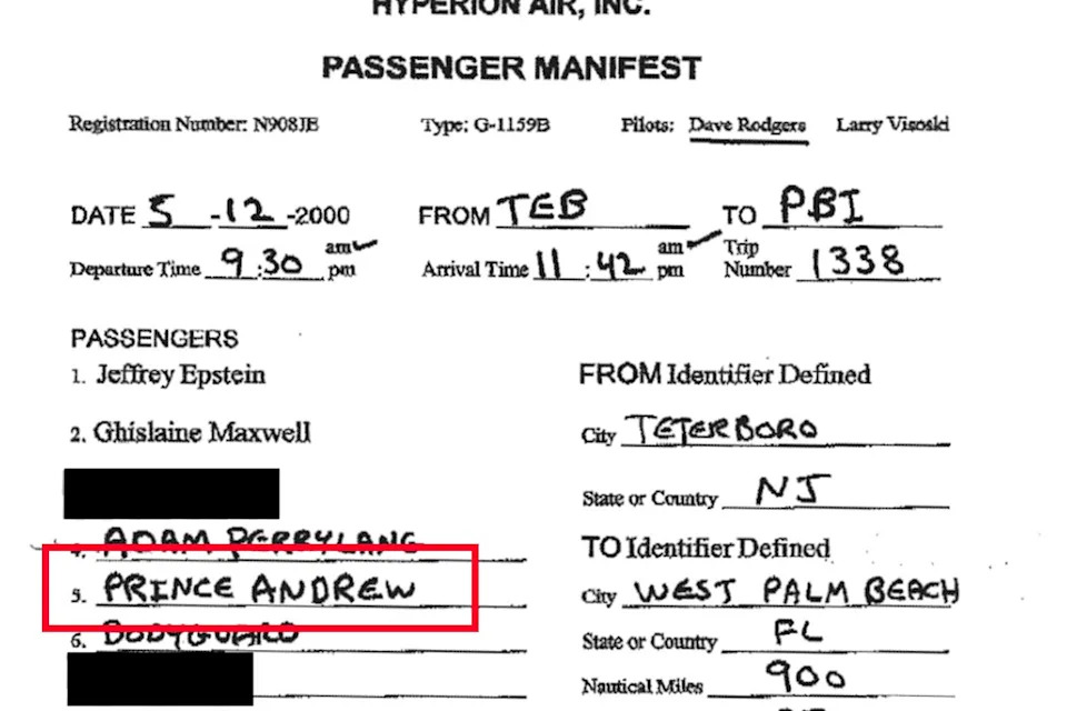 Andrew is named on the passenger list. 