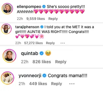 Instagram comments congratulating someone, expressing joy and excitement with heart emojis