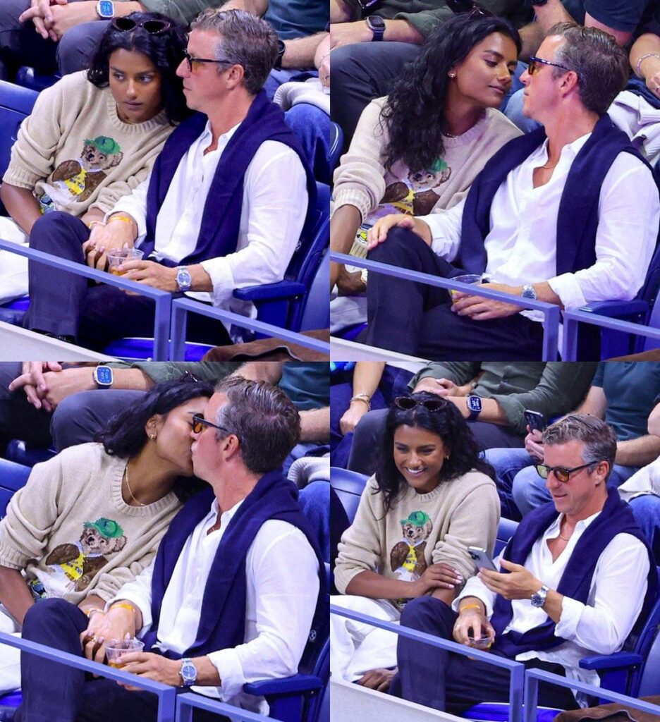 Simone Ashley was spotted sharing a kiss with a mystery man at the US Open yesterday during the Sinner vs Bublik match. (September 1, 2025)