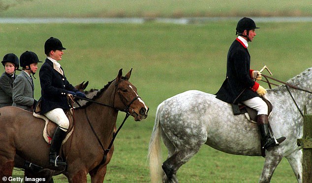 Charles, Tiggy and the young royals are pictured taking part in the Beaufort Hunt in March 1997