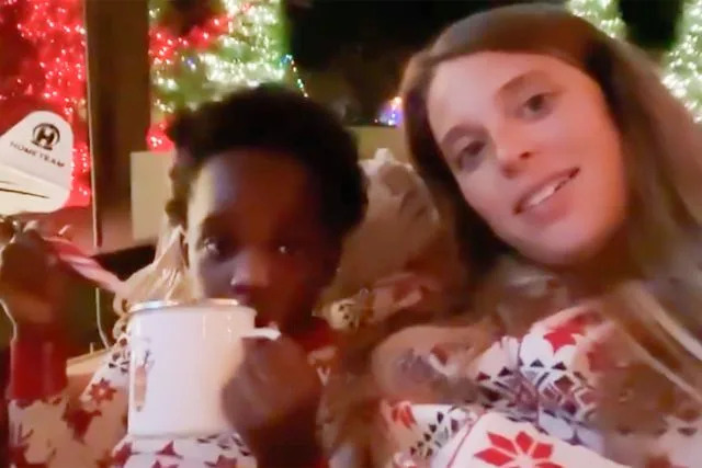 Lauren Akins/Instagram Willa Gray and Lauren Akins (right) take a front-facing video while drinking hot chocolate in December 2019.