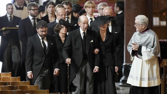 Britain's Prince Edward, Duke of Kent arrives to attend a Requiem Mass, a Catholic funeral service, for the late Katharine, Duchess of Kent, at Westminster Cathedral in London on September 16, 2025. (Photo by Aaron Chown / POOL / AFP)(AFP)