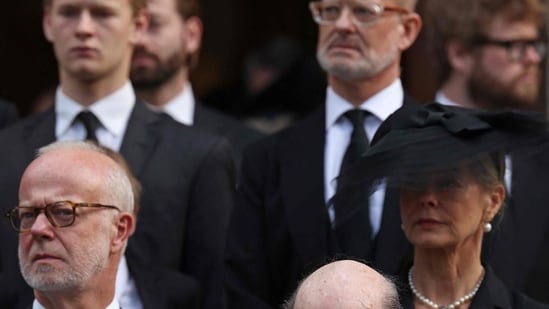 Britain's Prince Edward, Duke of Edinburgh (bottom R) leaves following a Requiem Mass, a Catholic funeral service, for the late Katharine, Duchess of Kent, at Westminster Cathedral in London on September 16, 2025. Britain's Duchess of Kent, known for her links to the Wimbledon tennis tournament and for anonymously teaching music at a primary school. The duchess, a talented pianist, organist and singer, was born Katharine Worsley into an aristocratic family in Yorkshire, northern England. (Photo by Adrian Dennis / AFP)(AFP)