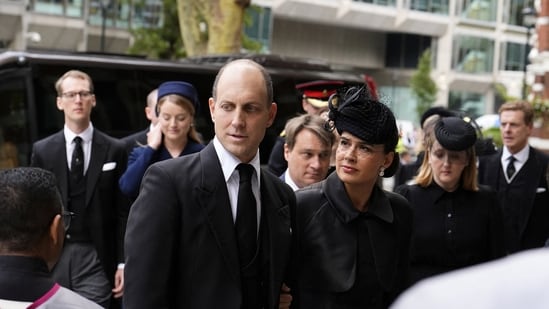 Lord and Lady Frederick Windsor arriving for the Requiem Mass service for the Duchess of Kent, at Westminster Cathedral, central London, September 16, 2025.(via REUTERS)