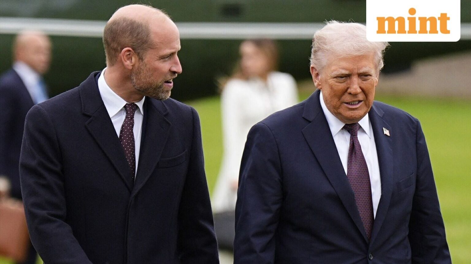 US President Donald Trump speaks with Britain's Prince William, Prince of Wales upon arrival in the grounds of Windsor Castle, in Windsor, on September 17, 2025, for the start of a second State Visit. (Photo by Aaron Chown / POOL / AFP)