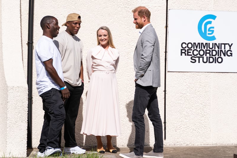 Prince Harry, visits the community recording studio in St. Anns on Sept. 9, 2025, in Nottingham, England. (Photo by Luke Brennan/Getty Images)