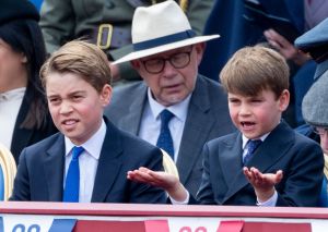 LONDON, ENGLAND - MAY 5: Prince George of Wales and Prince Louis of Wales during the military procession to mark the 80th anniversary of VE Day on May 5, 2025 in London, England. The King and Queen, joined by Members of the Royal Family, will take part in events from May 5th to May 8th to commemorate the 80th anniversary of VE Day, which signalled the end of the Second World War in Europe. (Photo by Mark Cuthbert/UK Press via Getty Images)
