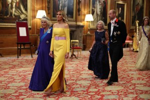 WINDSOR, ENGLAND - SEPTEMBER 17:  Queen Camilla, First Lady Melania Trump, Paula Reynolds, Prince William, Prince of Wales and Catherine, Princess of Wales attend the State visit by the President of the United States of America at Windsor Castle on September 17, 2025 in Windsor, England. President Trump is in England from Sept. 16-18 on his second UK state visit, with the previous one taking place in 2019 during his first presidential term. (Photo by Anna Moneymaker/Getty Images)