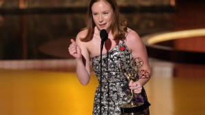 OS ANGELES, CALIFORNIA - SEPTEMBER 14: Hannah Einbinder accepts the Outstanding Supporting Actress in a Comedy Series award for "Hacks" onstage during the 77th Primetime Emmy Awards at Peacock Theater on September 14, 2025 in Los Angeles, California.  (Photo by Kevin Winter/Getty Images)