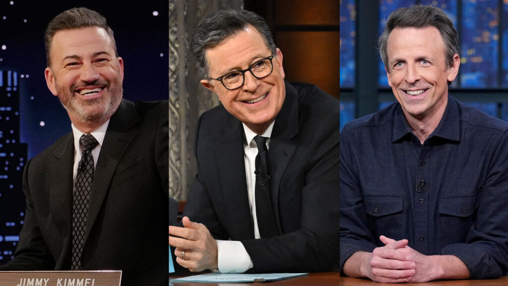 Stephen Colbert, Jon Stewart Reacts to Jimmy Kimmel’s Return to Air Jimmy Kimmel Stephen Colbert Seth Meyers