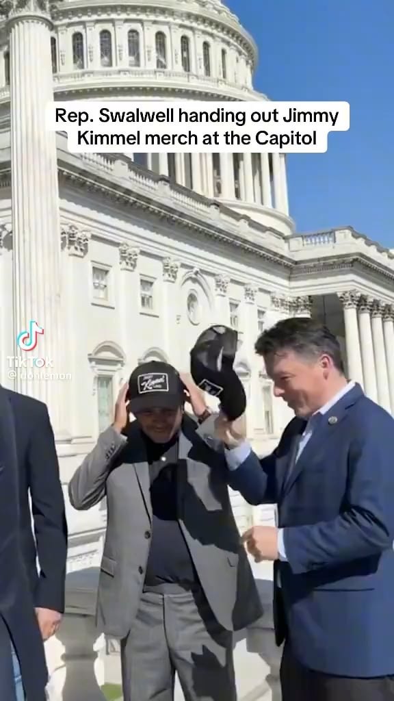 Rep. Swalwell handing out Jimmy Kimmel merch at the capitol