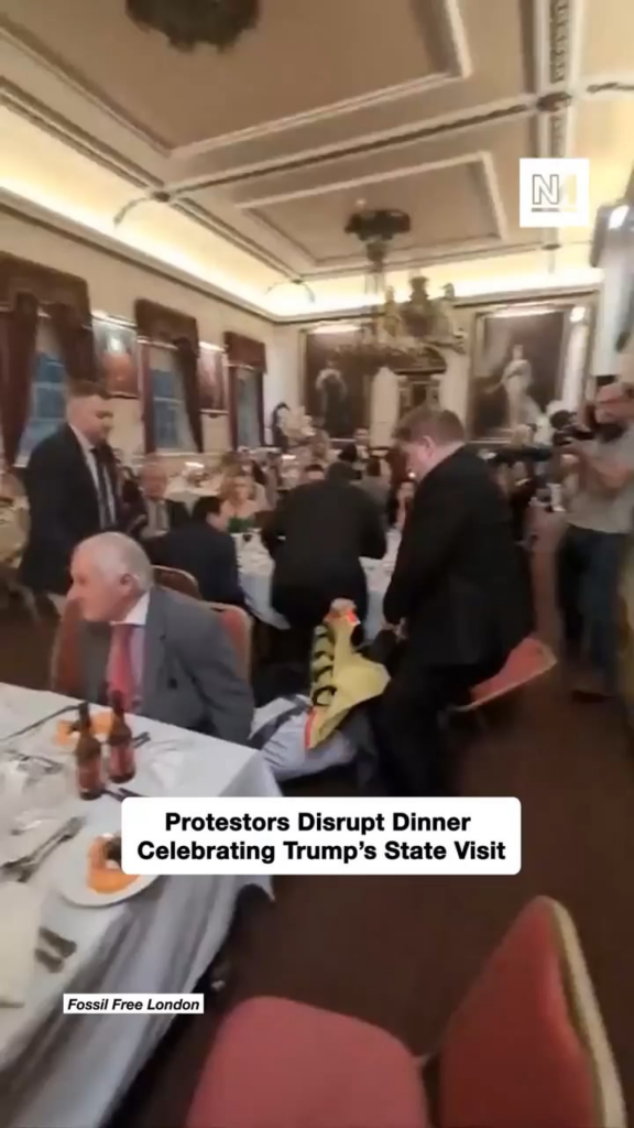 Climate protestors disrupt a Republican Overseas UK dinner in Windsor celebrating Donald Trump’s state visit