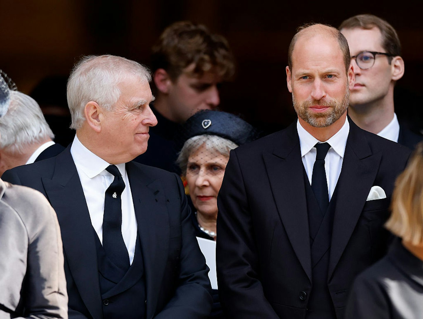 Prince Andrew, Duke of York and Prince William, Prince of Wales attend Katharine, Duchess of Kent's Requiem Mass service