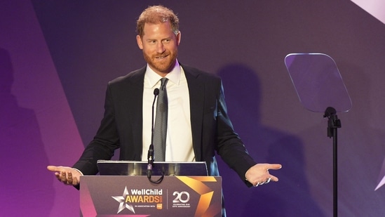 Britain's Prince Harry, Duke of Sussex delivers a speech during the annual WellChild Awards in London on September 8.(AFP)