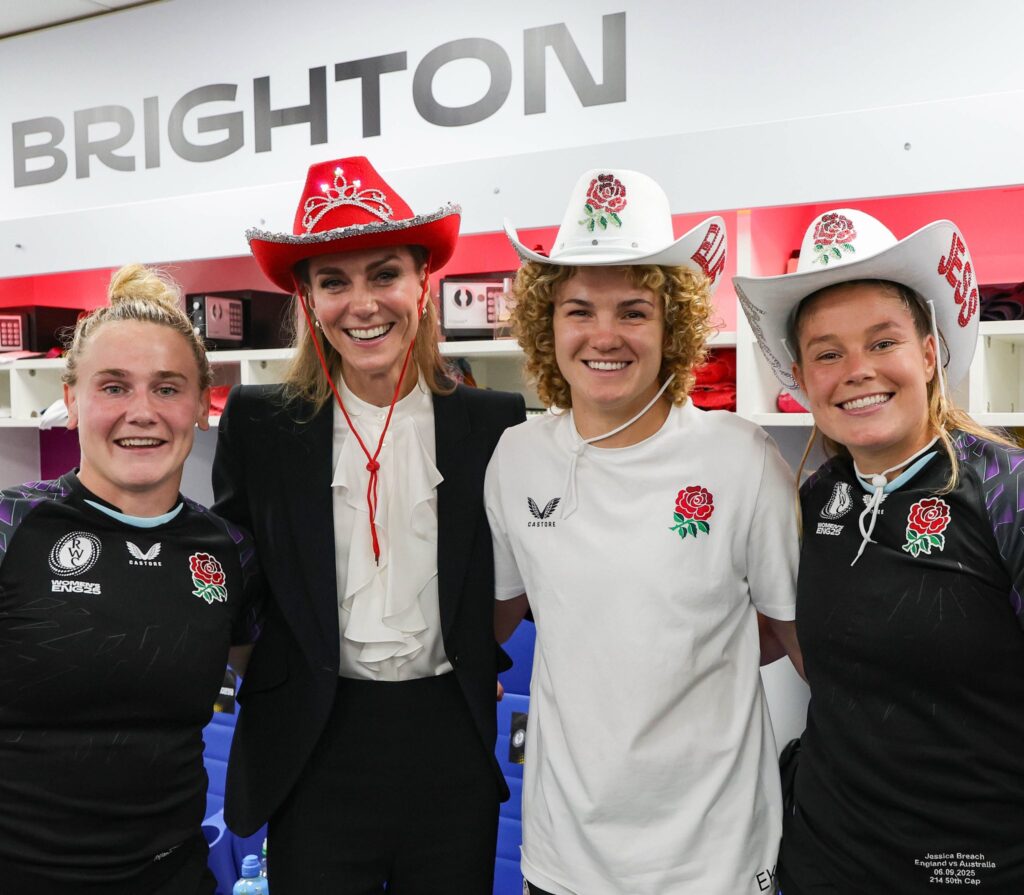 The Princess of Wales dons a cowboy hat to send well wishes to the Red Roses