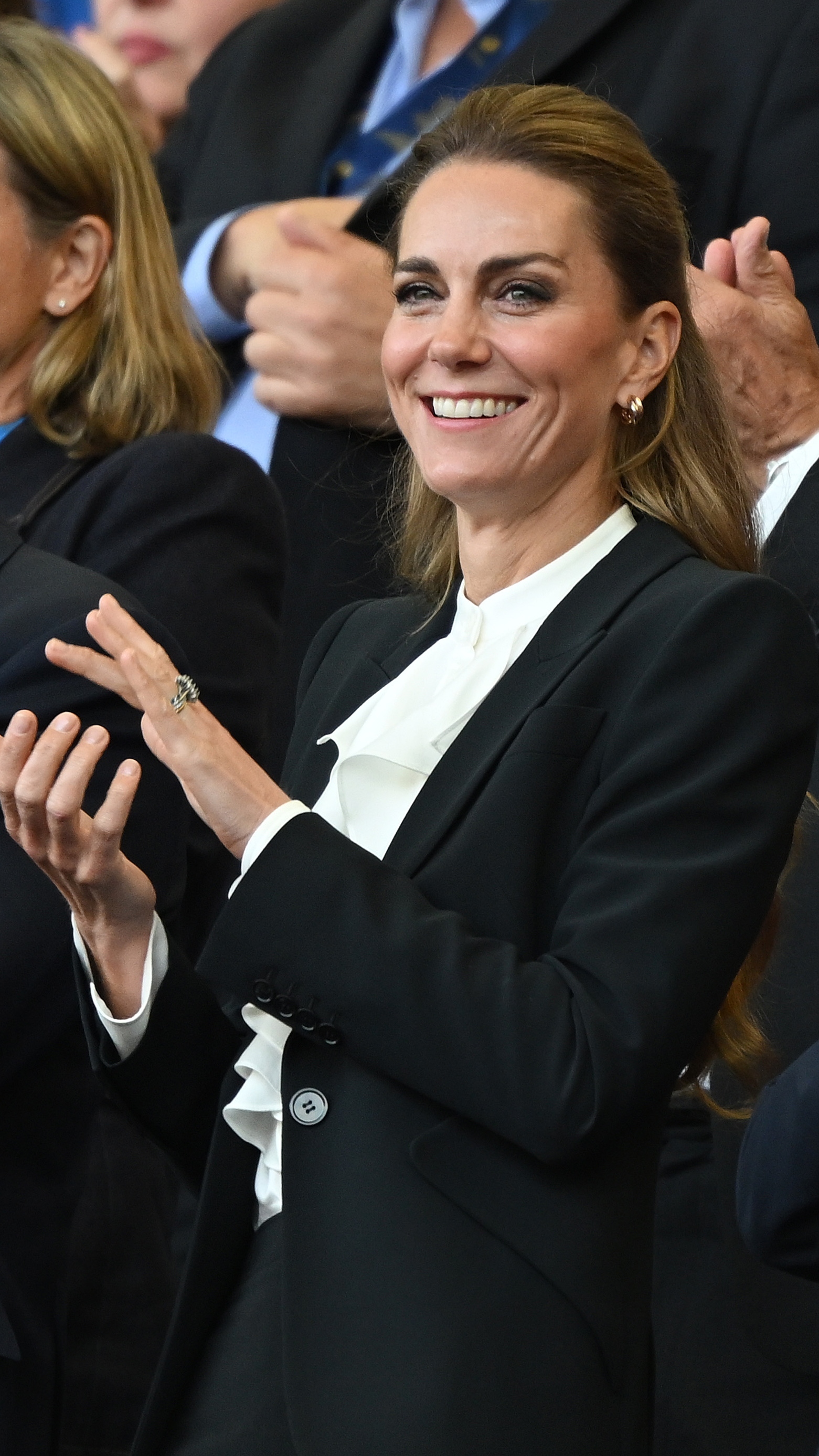 Catherine, Princess of Wales claps at the Women's Rugby World Cup 2025 Pool A match between England and Australia at Brighton &amp; Hove Albion Stadium on September 06, 2025