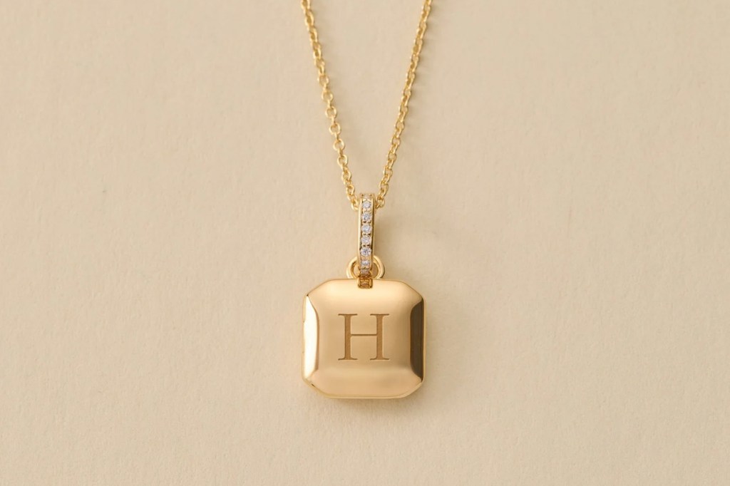 Tiny Tags Square Mini Locket Necklace with Pavé Jump Ring