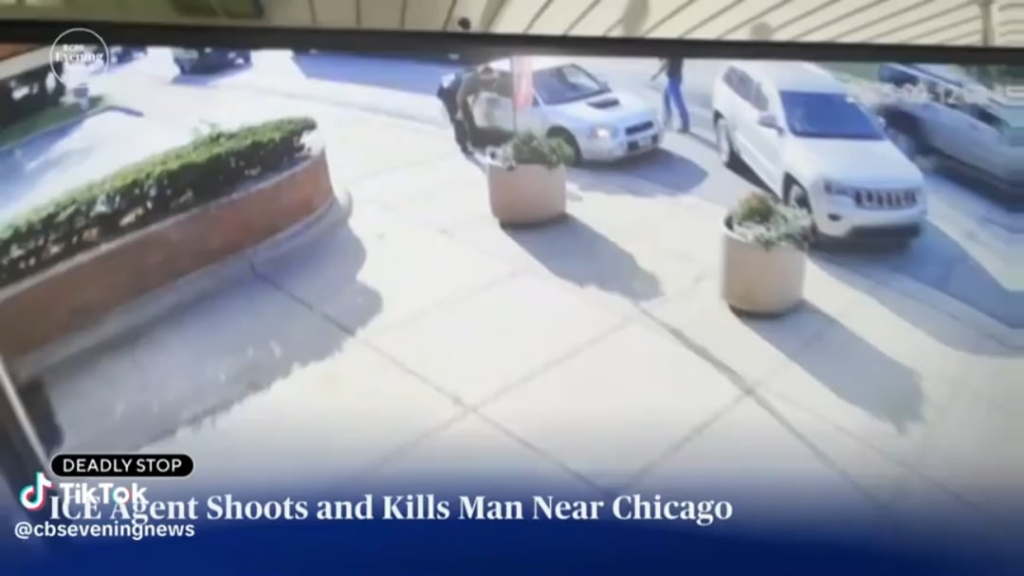 New footage of ICE agents shooting a man who tries to drive away on a busy street near Chicago. The agents had lied about what happened.