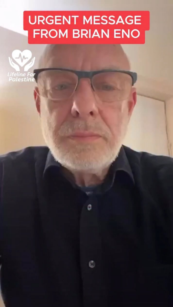 Brian Eno calls on all of us “citizens of the world everywhere” to take a minute to urge the UN to invoke the ‘Uniting for Peace Resolution’ to bypass US vetoes and take urgent meaningful actions to stop the Gaza genocide. Brian Eno calls on all of us “citizens of the world everywhere” to take a minute to urge the UN to invoke the ‘Uniting for Peace Resolution’ to bypass US vetoes and take urgent meaningful actions to stop the Gaza genocide.