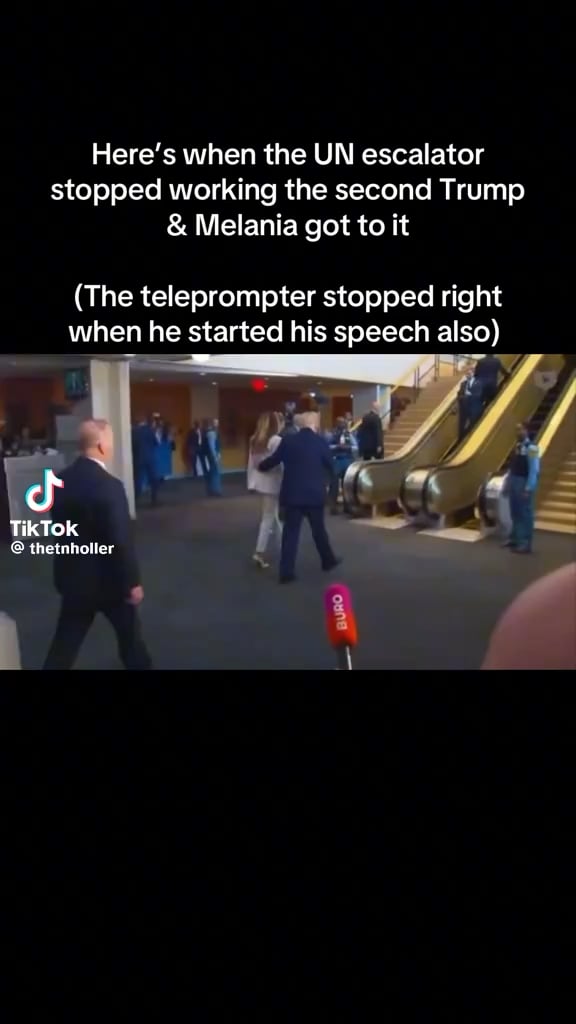 The escalator at the UN stops working the moment Trump and Melania step on it