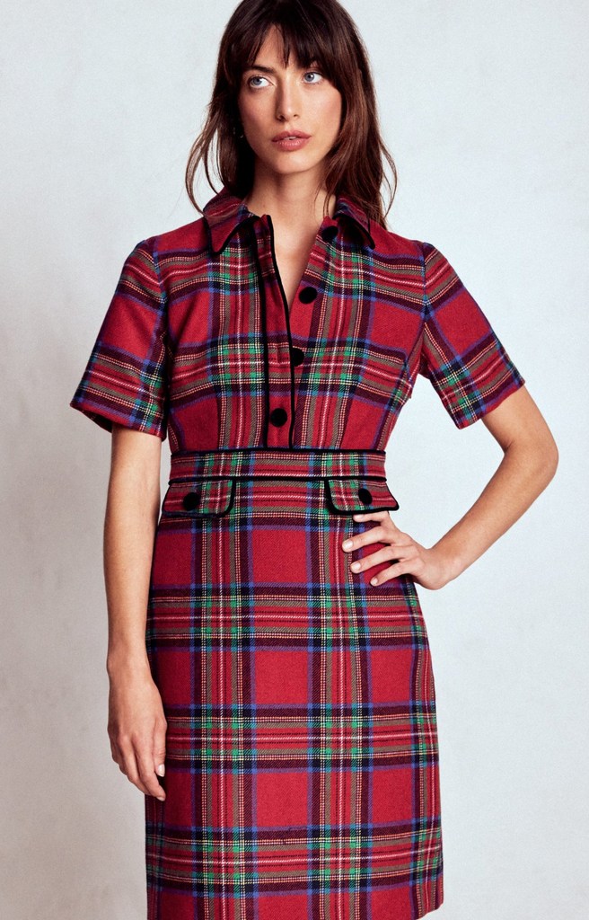 model in tartan dress