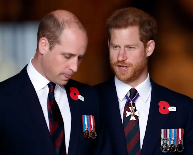 Prince William and Prince Harry attend an Anzac Day Service of Commemoration and Thanksgiving at Westminster Abbey on April 25, 2018. Getty Images