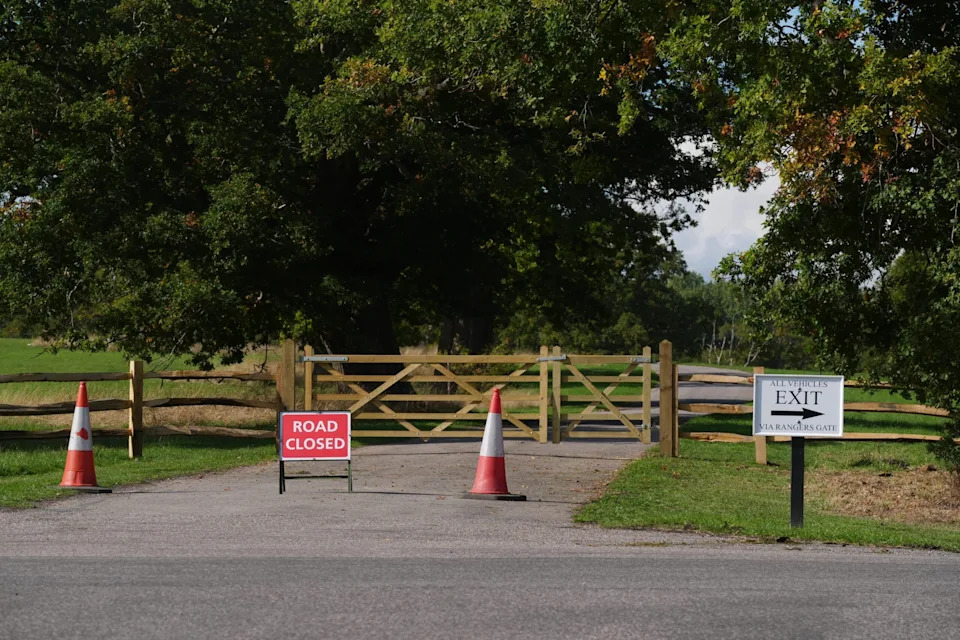 New fencing and a new sign advising of a diversion to a different exit at the junction of Prince Consort Drive in Windsor Great Park, Berkshire, where preparations are underway for the Prince and Princess of Wales to move to the eight-bedroom Forest Lodge property with their children George, Charlotte and Louis. Picture date: Monday September 29, 2025. (Photo by Jonathan Brady/PA Images via Getty Images)