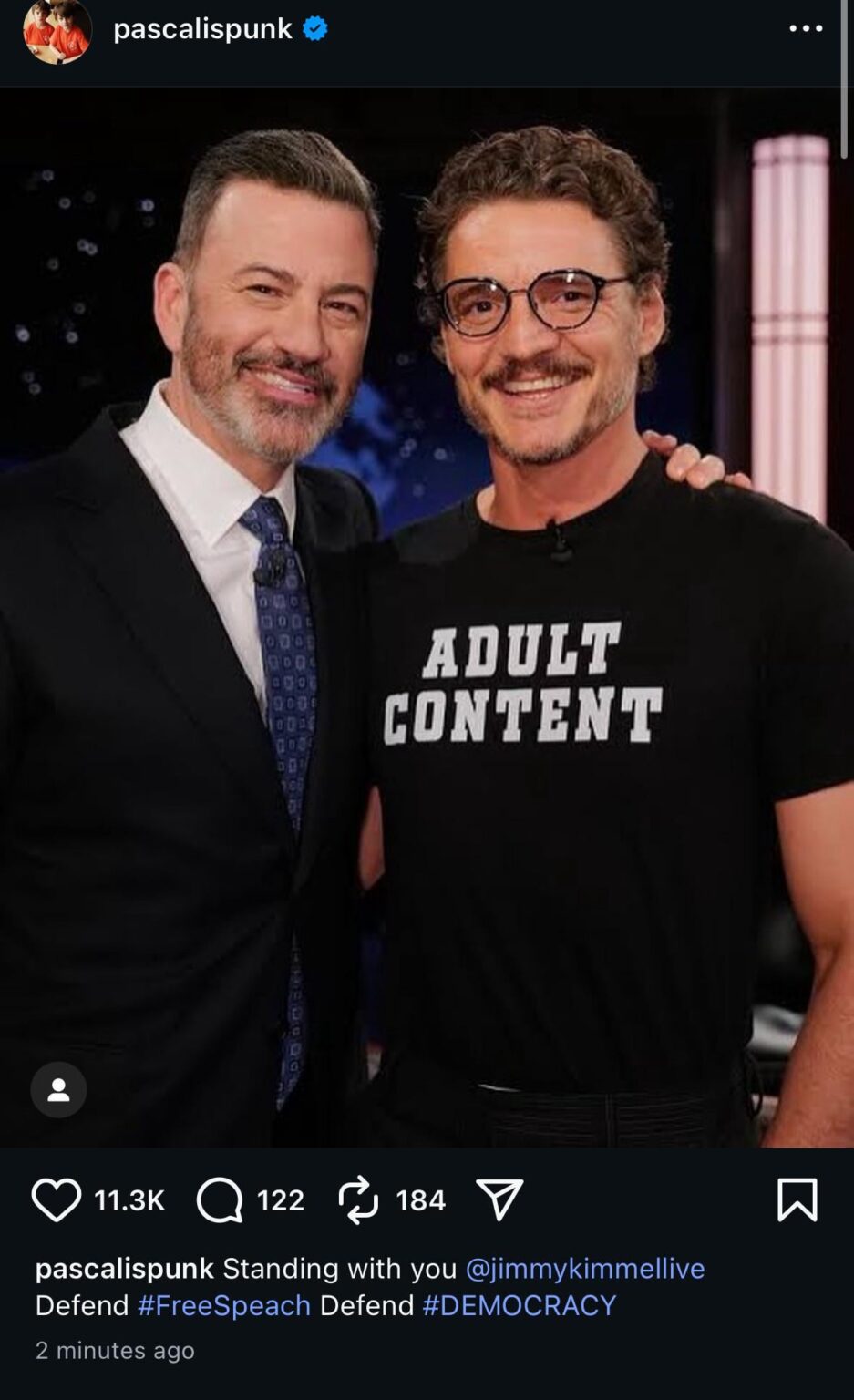 Pedro Pascal posts in support of Jimmy Kimmel after his show’s cancellation