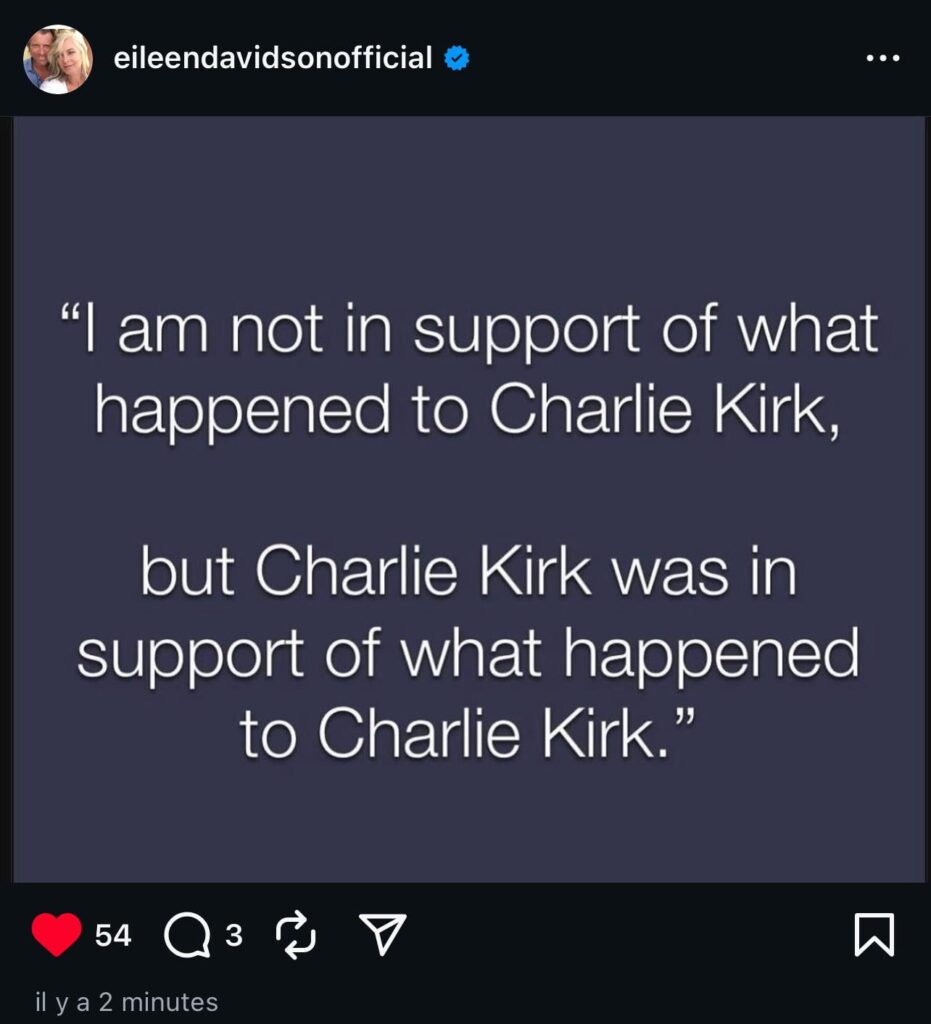 Eileen Davidson (RHOBH) posts on IG about Charlie Kirk’s death