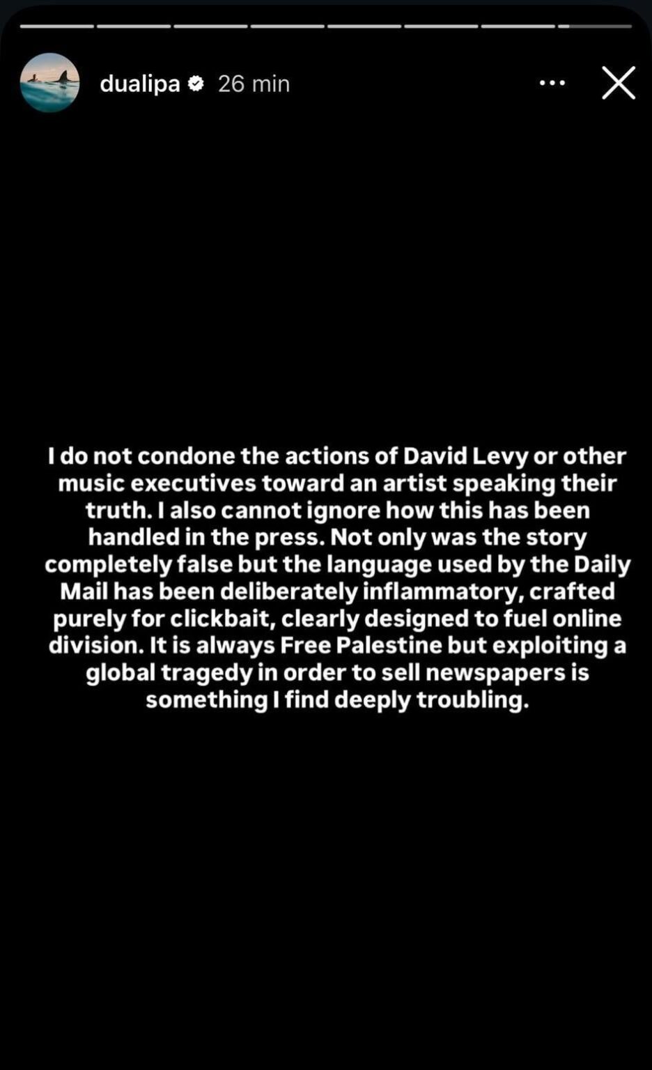 Dua Lipa calls out the Daily Mail for sharing a false story which involved the singer firing David Levy as her manager