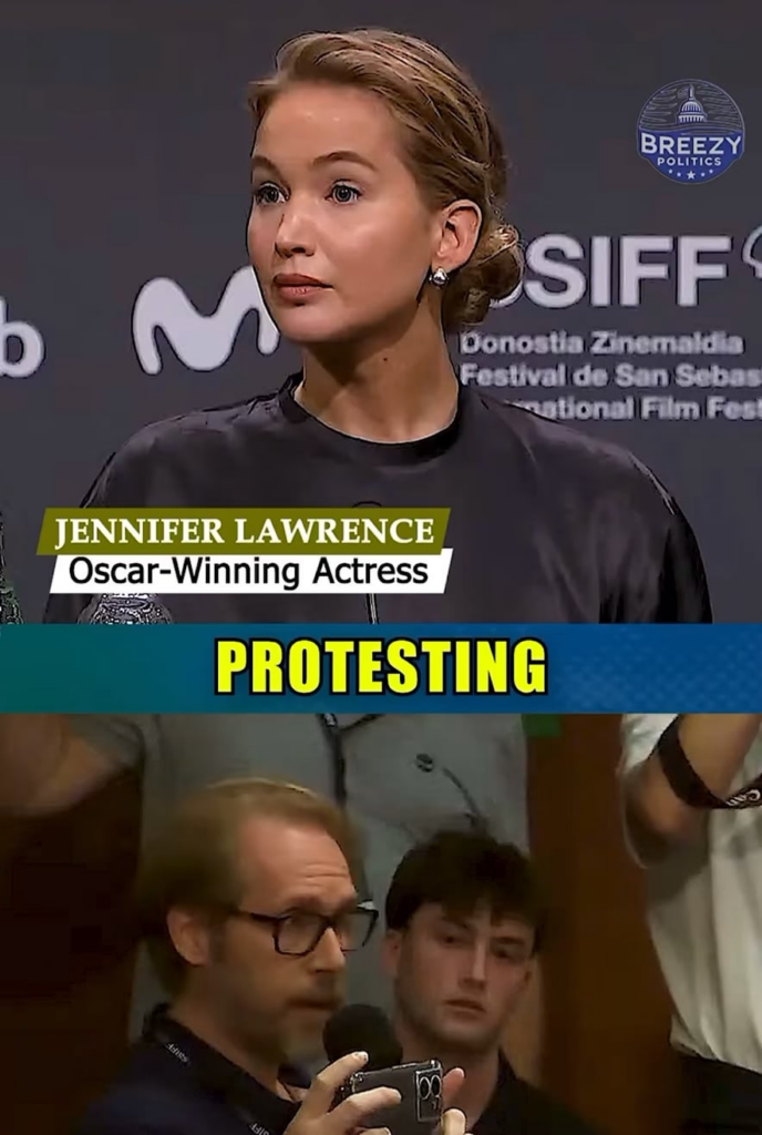 Video of Jennifer Lawrence calling out genocide and warning if it happens to some then it can happen to all.