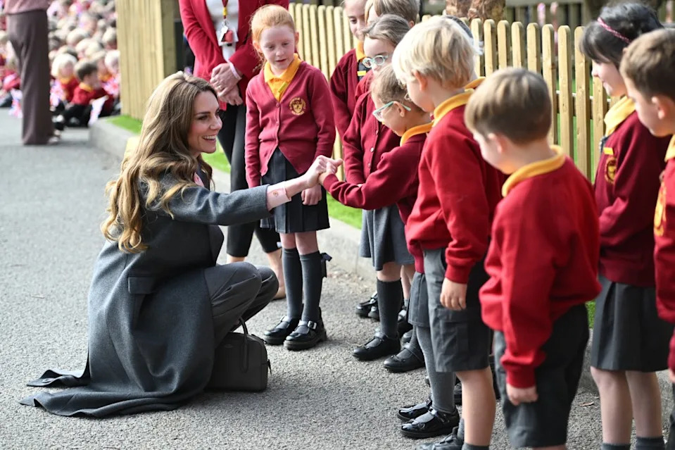 Kate Middleton meets school children at Farnborough Road Infant and Junior School on Sept. 23. Getty Images