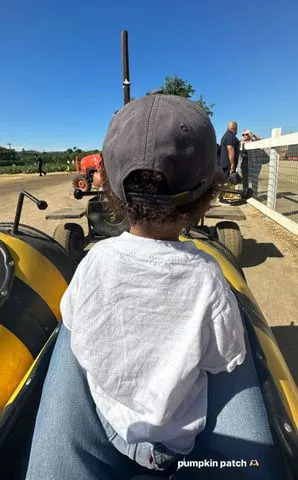 Kylie Jenner Instagram Kylie Jenner and son Aire on a tractor at a pumpkin patch in October 2023.