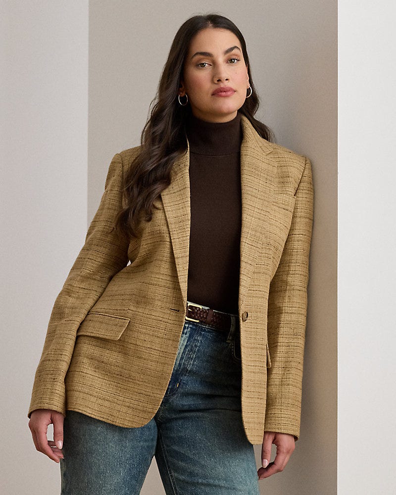Herringbone Linen-Blend Tweed Blazer