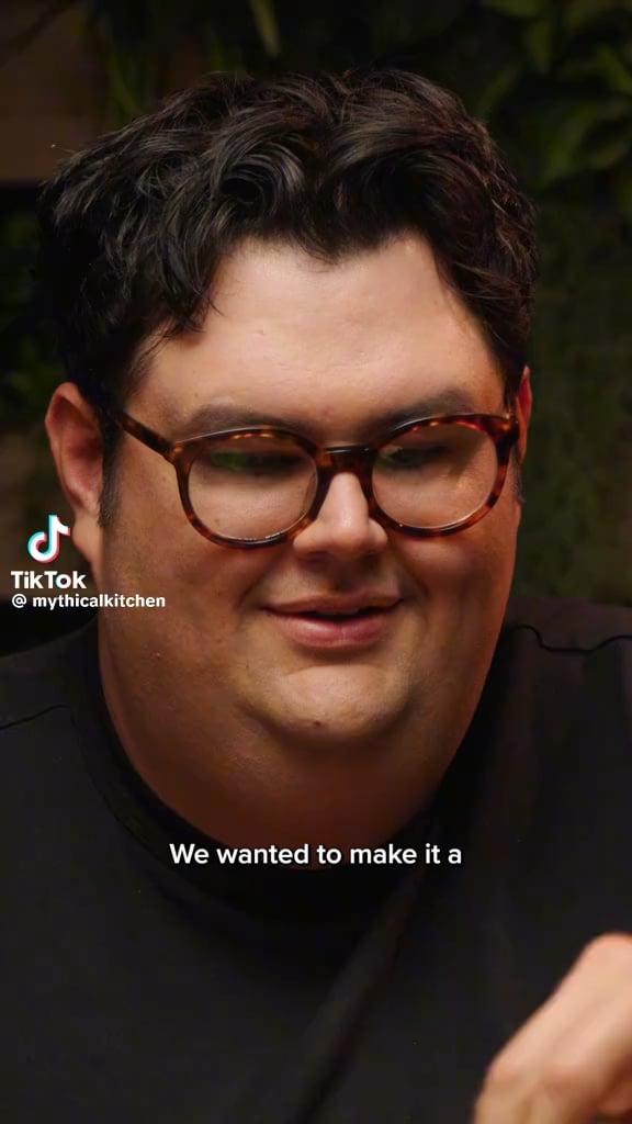 Caleb Hearon receives a Sorry Mr. Beast cake on Mythical Kitchen