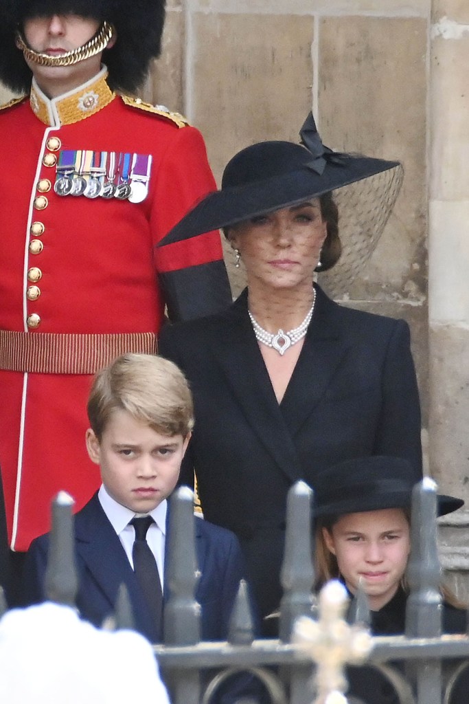 Princess Kate, Prince George and Princess Charlotte at Queen Elizabeth's funeral