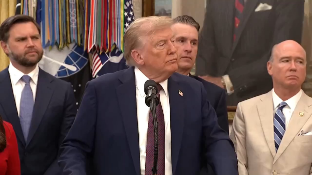 Trump claims a video showing people throwing bags out a White House window is "probably AI generated." Doocy then plays the clip for him. Trump still insists it's AI.