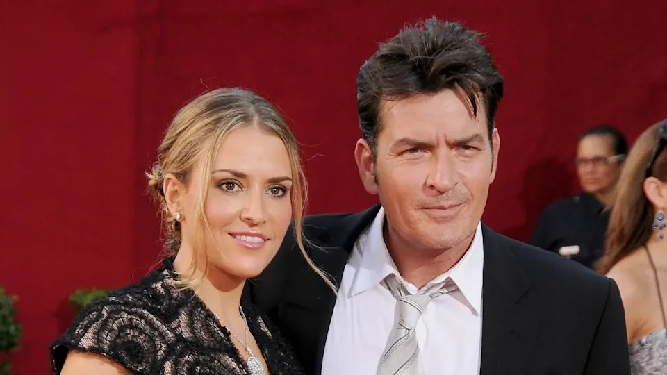 Charlie Sheen wears black suit at Emmys with Brooke Mueller
