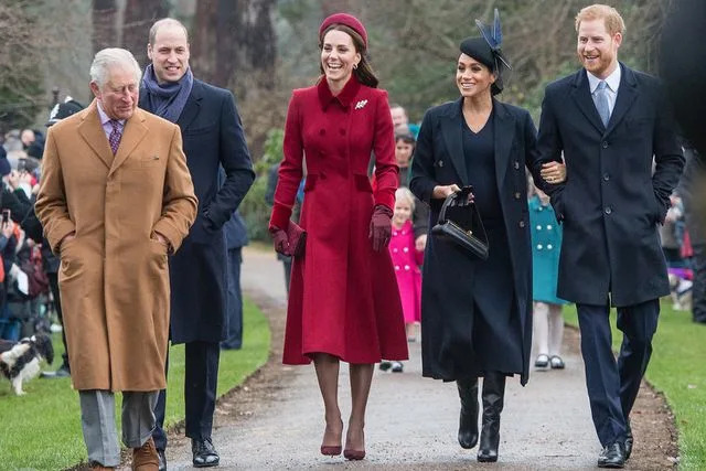 Samir Hussein/Samir Hussein/WireImage The then Prince Charles, Prince William, Princess Kate, Meghan, Duchess of Sussex and Prince Harry in December 2018