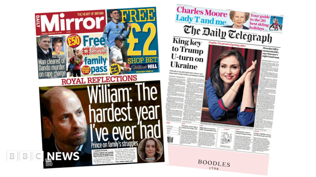 The headline on the front page of the Mirror reads: “William: The hardest year I've ever had”.