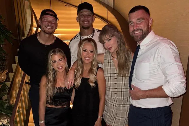Kane Brown/Instagram From left: Kane Brown, Katelyn Brown, Patrick Mahomes, Brittany Mahomes, Taylor Swift and Travis Kelce at 1587 Prime